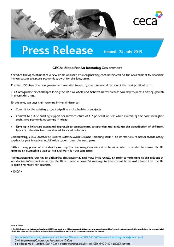 thumbnail of PRESS RELEASE – CECA – Steps For An Incoming Government – Immed. 24 July 2019
